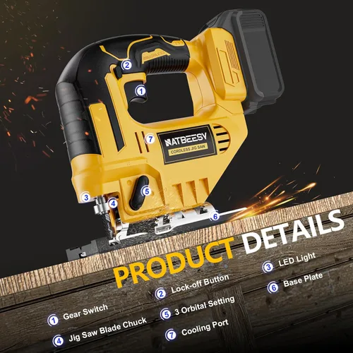 Miniatura 2 de Sierra caladora compatible con batería Dewalt de 20V Max, herramienta de sierra caladora inalámbrica sin escobillas NATBEESY, luz de trabajo LED