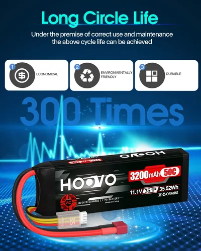 Miniatura 6 de HOOVO 3S 11.1V 3200mAh 50C RC Lipo Batería con conector T para RC Car RC Helicóptero Avión Quadcopter RC Modelos (2 Paquetes)