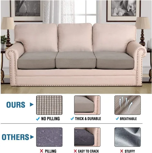Miniatura 2 de H.VERSAILTEX Fundas de cojín individuales superelásticas para asiento – Juegos de fundas de cojín de sofá y sillón – Tela de sarga texturizada Gris