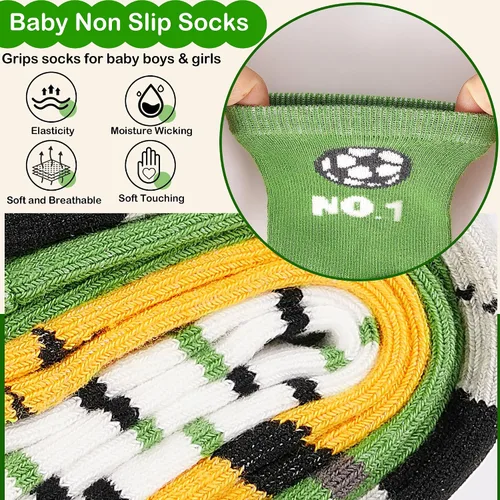 Miniatura 4 de Calcetines antideslizantes para niños pequeños con agarre, 12 pares de calcetines antideslizantes de dibujos animados para niños y niñas