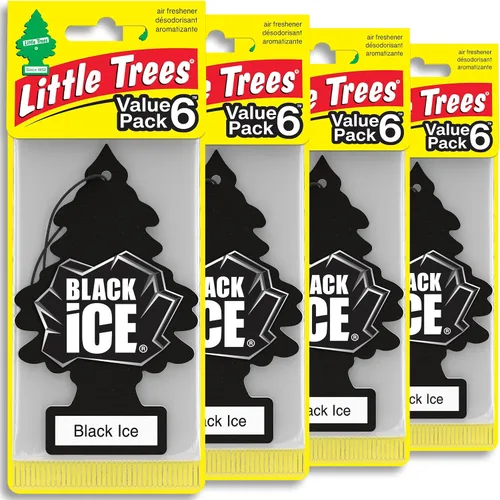 Little Trees - Ambientador de árbol colgante que proporciona un aroma de larga duración para tu hogar o tu auto. Aroma Black Ice, 24 unidades Negro