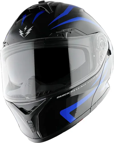 Miniatura 3 de 1Storm Nuevo Casco Modular de Motocicleta con Visera Dual, Protección Solar Completa y Luz Trasera LED Recargable: LED-X90 Flecha Azul