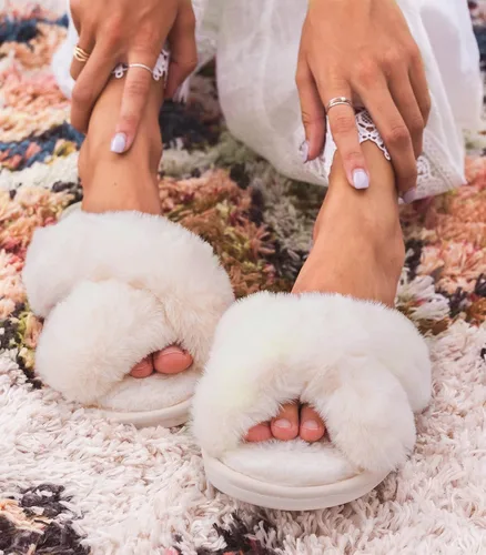 Miniatura 7 de Ankis - Pantuflas negras grises y blancas para mujer mullidas afelpadas y cómodas con banda cruzada espuma viscoelástica y punta abierta para casa