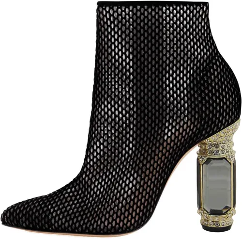 Miniatura 92 de FSJ Botas de tacón alto con punta puntiaguda para mujer, con tacón alto, con cremallera lateral brillante, estilo casual, para uso diario, zapatos