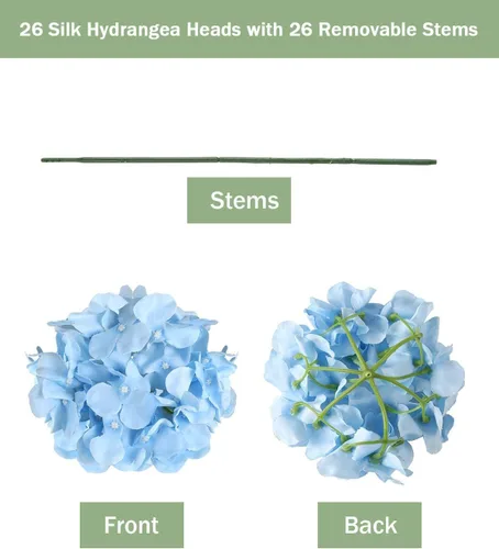 Miniatura 3 de Auihiay 26 piezas de flores hortensias artificiales de seda con tallo para decoración del hogar, bodas, fiesta.
