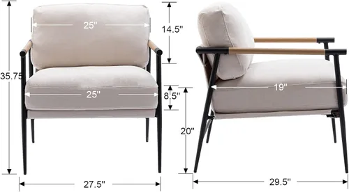 Miniatura 2 de Ya-Home Silla Decorativa de Mediados del Siglo, Silla Suave de Chenille con Patas de Metal Negro, Silla Tapizada de Ocio para Sala de Estar Beige