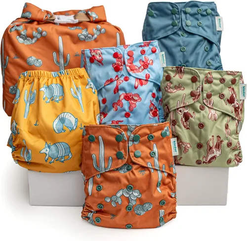 Miniatura 9 de Kinder Juego de 5 pañales de tela reutilizables para bebé, estilo bolsillo, camiseta atlética que absorbe la humedad, recién nacido a orinal 7-60