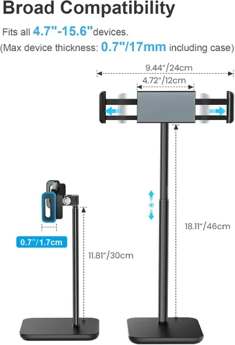 Miniatura 3 de tounee Soporte para tableta de altura ajustable, soporte máximo de 3.5 libras, hasta 18 pulgadas de alto, soporte para monitores portátiles delgado