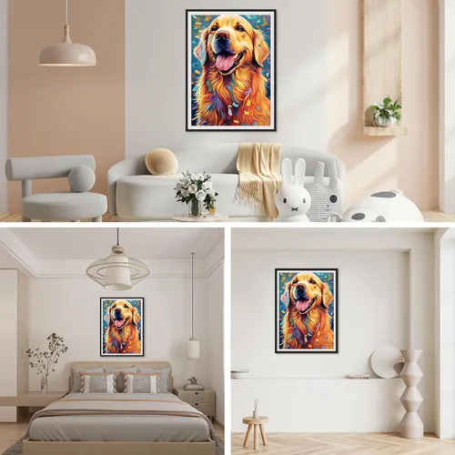 Miniatura 3 de SENQAO Kits de arte de diamantes para adultos, Golden Retriever - Pintura de puntos de diamante de taladro completo para principiantes, pintura