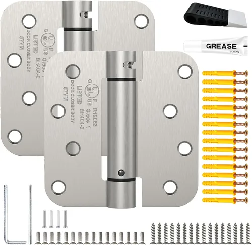 Miniatura 12 de Paquete de 1 bisagra de puerta de cierre automático, bisagra de puerta con resorte de 3.5 pulgadas, tensión ajustable con esquinas de radio de 5/8