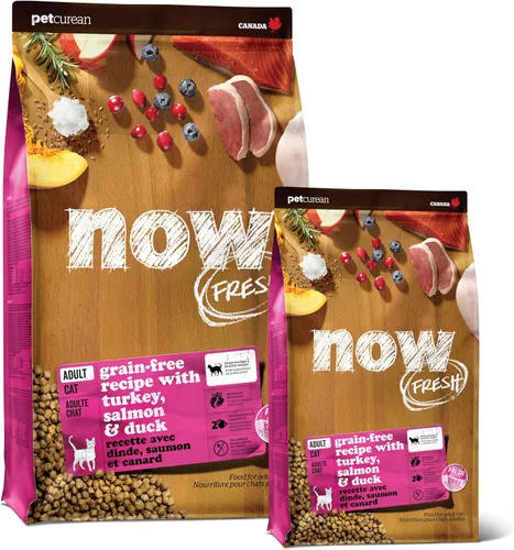 Now Fresh Comida seca para gatos, pavo, salmón y pato, 16 libras y 3 libras, comida para gatos sin granos, hecha con carne y pescado reales, paquete