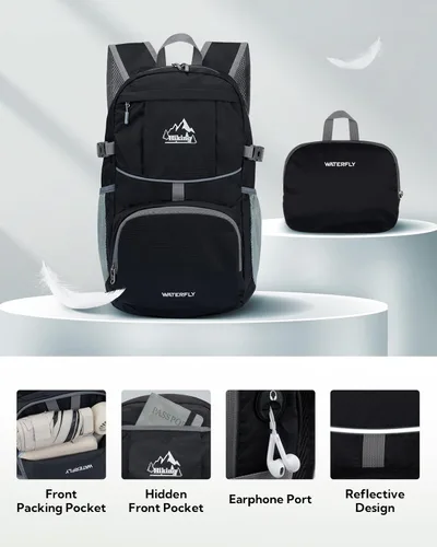 Miniatura 3 de WATERFLY Mochila de senderismo plegable: mochila de día de 25L ultra ligera para mujer y hombre - pequeña mochila plegable compacta para deportes al