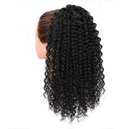Miniatura 6 de Vigorous Extensión de Cola de Caballo con Cordón de 14 Pulgadas Afro Rizada Corta y Crespa para Mujeres Africanas Colas de Caballo Esponjosas
