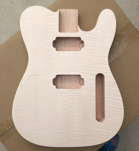 Miniatura 2 de Cuerpo de guitarra eléctrica sin terminar, en blanco, llama de caoba, chapa de arce, perno de cuerpo de guitarra en reemplazo de proyecto