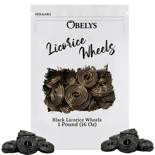 Miniatura 4 de Ruedas de regaliz negro, bolsa de 1 libra, sabor clásico de regaliz, textura suave y masticable, perfectas para aperitivos y regalos, regalo