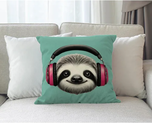 Miniatura 3 de Moslion Funda de almohada decorativa de perezoso con auriculares, funda de almohada cuadrada de lino y algodón de 18 x 18 pulgadas para sofá cama