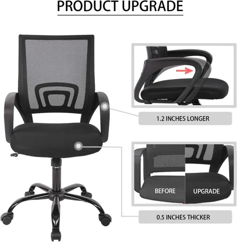 Miniatura 5 de Silla de oficina en casa, silla de escritorio ergonómica, silla de computadora de malla con soporte lumbar, reposabrazos, sillas de escritorio Negro
