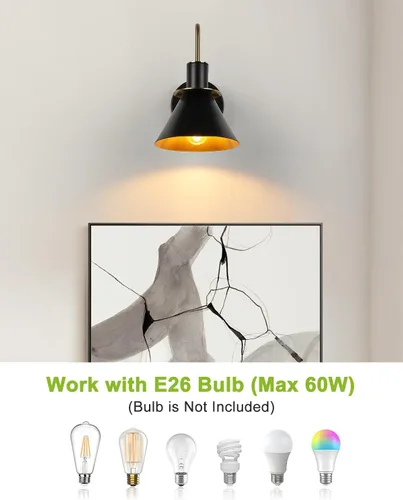 Miniatura 5 de WILON Juego de dos apliques de pared dorados y negros, lámpara de pared moderna de granja, lámpara de pared industrial para interiores, para baño