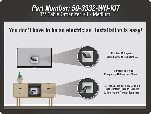Miniatura 5 de DATA COMM Electronics 50-3332-WH-KIT - Kit organizador de cables de panel plano, placa de pared, oculta los cables de bajo voltaje detrás de TV