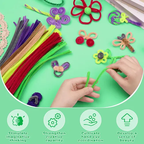 Miniatura 4 de 100 Piezas Limpiadores de Pipa Tallo de Chenilla, Juego de Limpiadores de Pipa Verde Fruta para Manualidades DIY Artes Decoraciones, Tallos