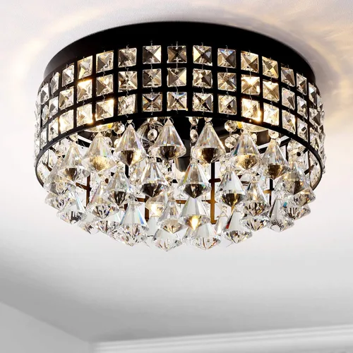 Miniatura 7 de JONATHAN Y Lámpara de techo negra de 3 luces de 14.5 pulgadas y montaje empotrado de cristal, lámpara de techo con gotas de cristal facetadas