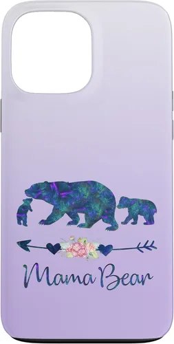 Miniatura 24 de Teal Blue Purple Floral Mama Bear and Two Cubs Silver Purple Case for iPhone 17