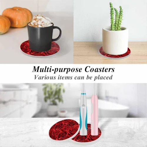 Miniatura 6 de oFloral Juego de 2 posavasos de rosas rojas para bebidas, romance de flores, noble, elegantes como tazas de fuego, para decoración del hogar, 4 Rosa
