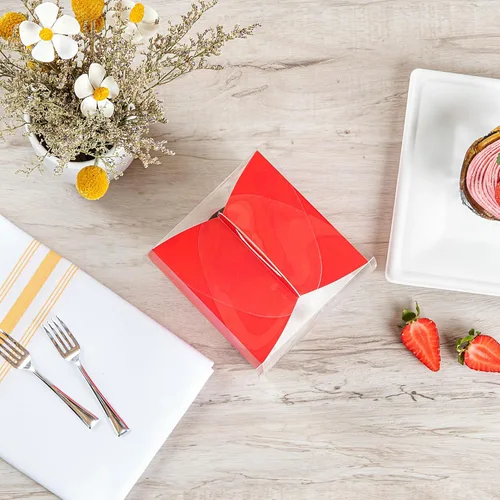 Miniatura 9 de Restaurantware - Cajas individuales para cupcakes de 4 x 4.25 pulgadas, 100 cajas de exhibición desechables para cupcakes - Con asa, acento de Rojo