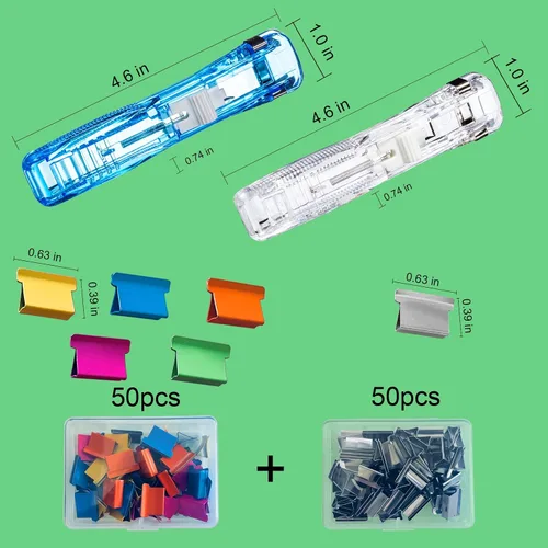 Miniatura 2 de Dispensador de Clips de Papel Portátil Reutilizable - Capacidad de 40 Hojas, 2 Dispensadores con 100 Clips de Repuesto (50 Plateados + 50 de Color)