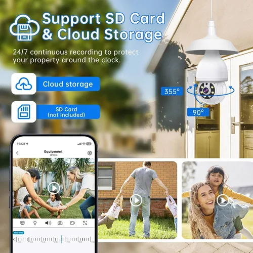 Miniatura 5 de Cámara de seguridad con bombilla de luz 2K 5G y 2.4G WiFi, cámaras de seguridad inalámbricas para exteriores e interiores, cámaras de bombilla