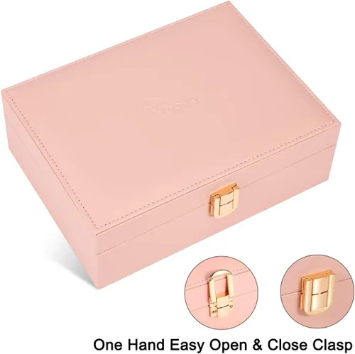 Miniatura 5 de Voova - Joyero organizador para mujeres y niñas, 2 capas de almacenamiento de joyas grandes para hombres, soporte para joyas de piel sintética