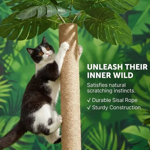 Miniatura 4 de LEMONDA Poste rascador para gatos de 31.5 pulgadas, árbol rascador para gatos con 3 postes rascadores y 2 bolas interactivas colgantes, postes