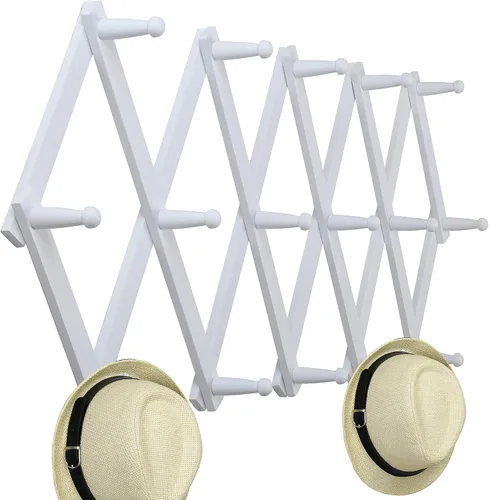 Miniatura 11 de WEBI Acordeón para colgar en la pared, percha de pared para sombreros, acordeón, expandible, de madera, montado en la pared, estante de gancho