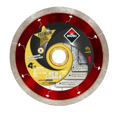 Hoja de diamante premium Red Cobra Dry 4 pulgadas, ideal para cortar porcelana, cerámica, mármol, granito, piedra natural, adaptador de anillo de