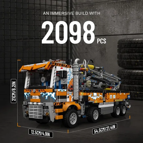 Miniatura 2 de Mould King 19014 Technology - Kit de construcción de camiones con bomba de hormigón neumática, ingeniería multicolor, juguetes de grúa telescópica