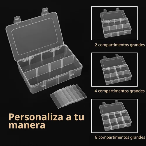 Miniatura 3 de QUEFE Paquete de 2 organizadores y almacenamiento de cuentas de 8 rejillas, caja organizadora de plástico con divisores extraíbles, caja