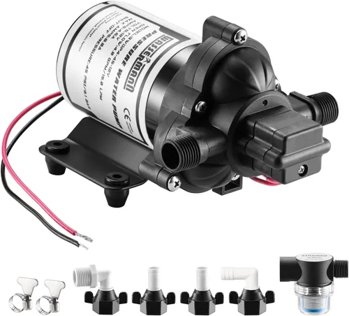Bomba de agua Wassermann para RV, bomba de presión de agua autocebante de 12 V para RV 4.0 GPM 45 PSI con interruptor de presión, para RV, náutica,