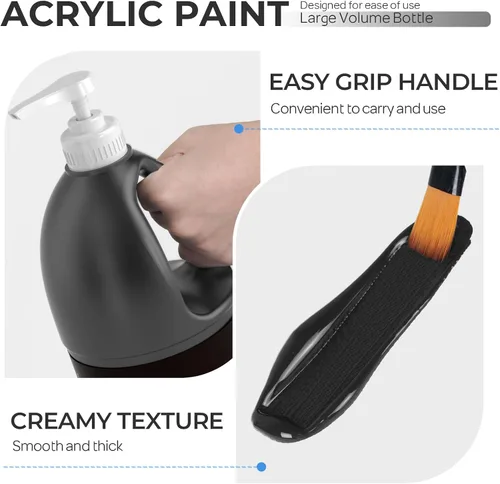 Miniatura 4 de Nicpro Juego de pintura acrílica grande negra (69 onzas, 69.0 fl oz), suministros de pintura artística no tóxicos para múltiples superficies