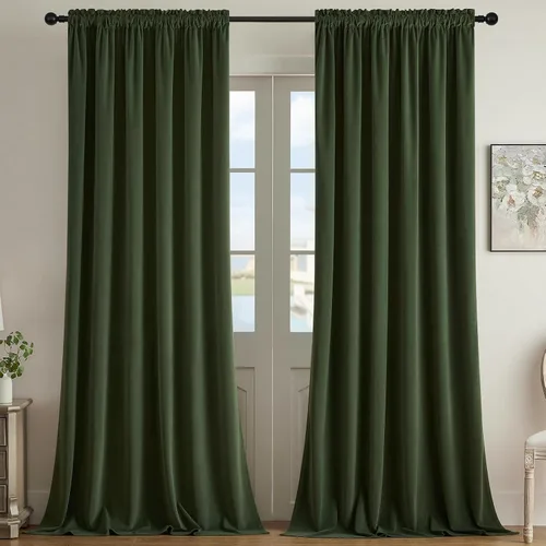 Miniatura 20 de Joydeco Cortinas de terciopelo negro de 63 pulgadas de largo, 2 paneles, cortinas opacas de lujo con bolsillo para barra, cortinas de ventana