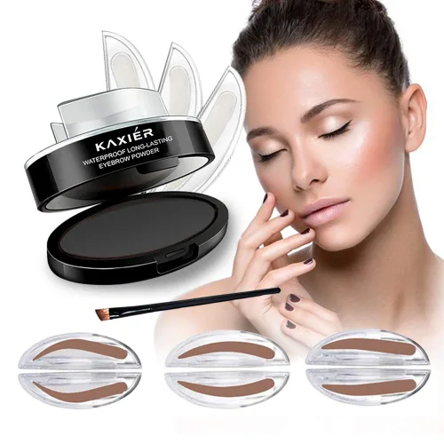 Sello de cejas en polvo perfecto para cejas, tres sellos, polvo de cejas natural, forma delicada con cepillo para cejas (negro gris)