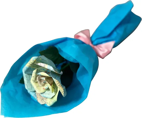 Miniatura 2 de Flores de papel de mapa hechas a mano, rosa de papel hecha a partir de páginas del Atlas Mundial recicladas, regalos para amantes de los viajes