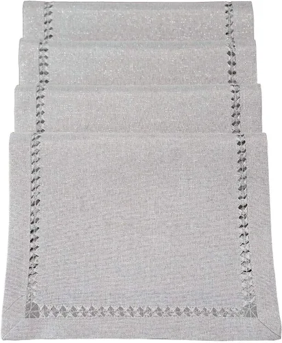 Miniatura 14 de Grelucgo Servilletas de mesa de comedor con dobladillo a mano para Halloween, hilo plateado entrelazado (negro, 4 servilletas de 18 x 18 pulgadas)