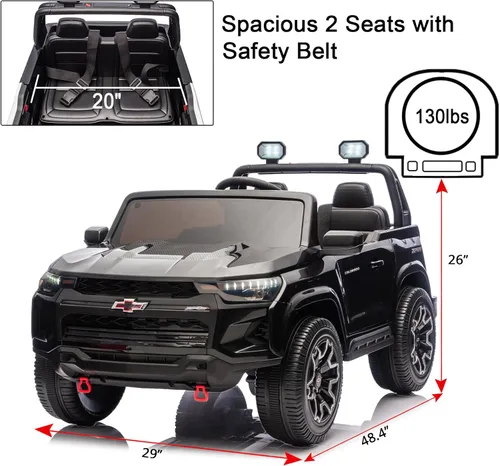 Miniatura 6 de POSTACK Chevrolet 24V 7Ah - Vehículo de juguete con batería grande para niños, camión de 2 plazas con control remoto, luces LED brillantes y juego