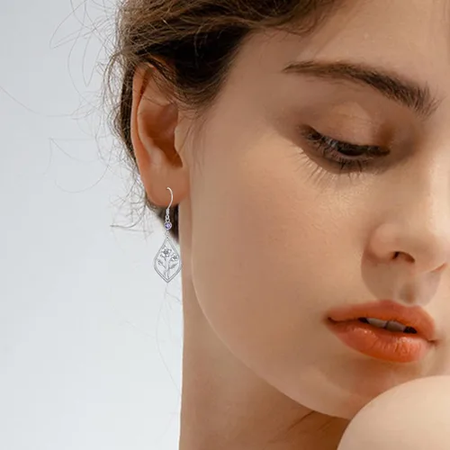 Miniatura 4 de Aretes de flor de nacimiento de plata de ley, aretes de gota de flor de mes de piedra natal, regalos de joyería de cumpleaños