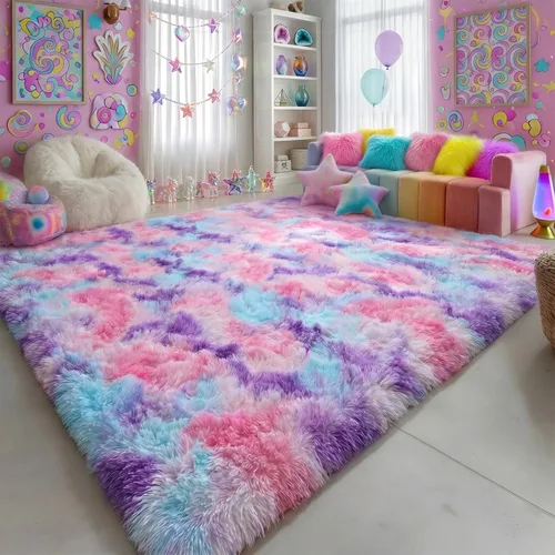 Miniatura 40 de Alfombras moradas para dormitorio de niñas, alfombra de 5 x 8 pies, alfombra peluda esponjosa para sala de estar, alfombras peludas gruesas
