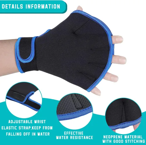 Miniatura 5 de 2 pares de guantes acuáticos de natación, guantes de entrenamiento de natación de mano, guantes de natación para hombres y mujeres, guantes de malla