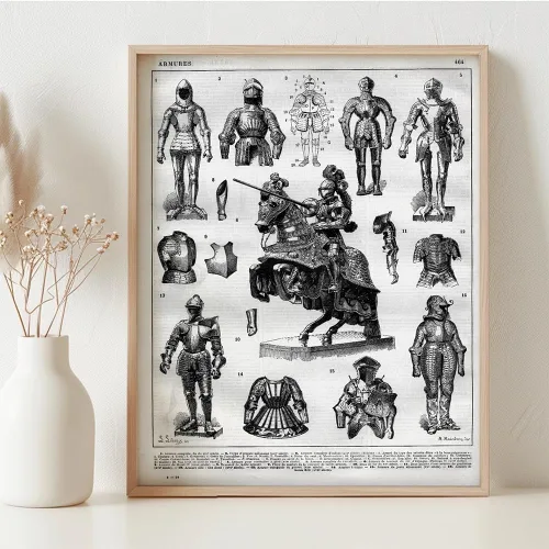 Miniatura 3 de Knight Armor - Lámina enmarcada de 11 x 14 pulgadas – Arte de pared de armaduras medievales para cueva de hombre, oficina, decoración de bar
