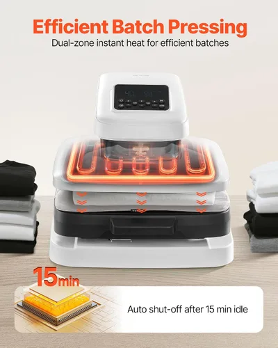 Miniatura 6 de VEVOR Máquina automática de prensa de calor, 15 x 15 pulgadas, máquina de prensa de camisetas con liberación automática y presión ajustable, Blanco