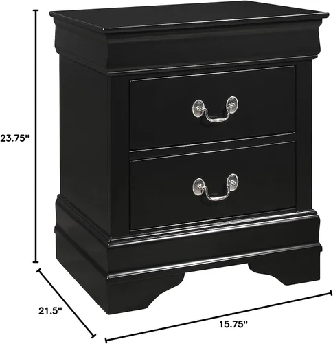 Miniatura 3 de Coaster Furniture Louis Philippe - Mesita de noche negra con 2 cajones, 21.5 pulgadas de profundidad x 15.75 pulgadas de ancho x 23.75 pulgadas