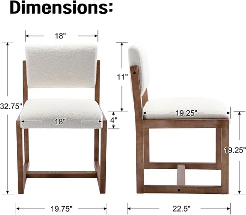 Miniatura 2 de LukeAlon Juego de 6 sillas de comedor vintage de sherpa, sillas laterales de cocina con respaldo abierto de granja con patas de madera maciza, Blanco